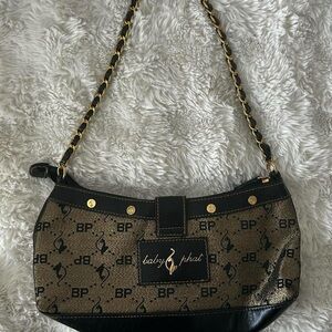 Vintage Y2K Baby Phat Black and Metallic Gold Logo Shoulder Bag